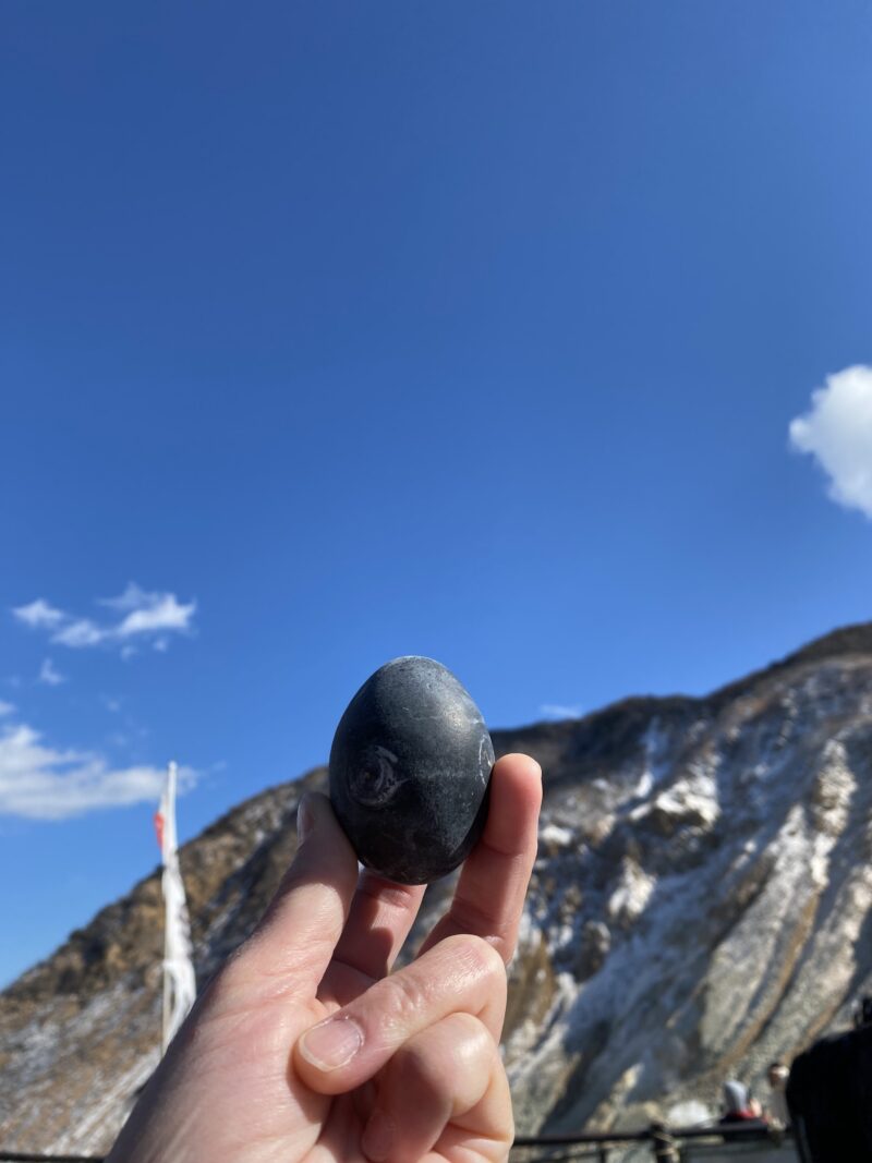 大涌谷と言えば、黒たまご。普通のゆで卵と比べて風味が美味しい。