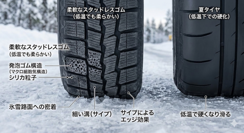 スタッドレスタイヤのゴムの特性と気温の関係