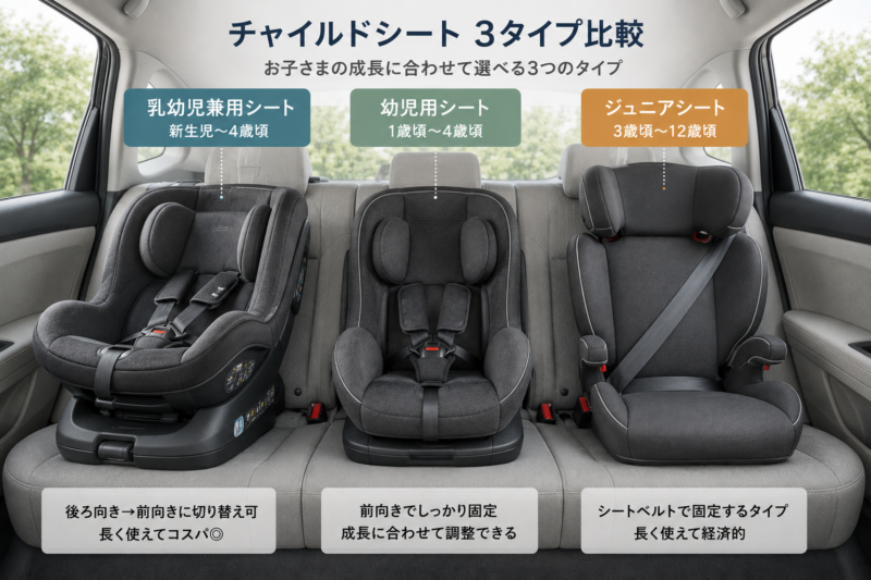 チャイルドシート 種類 乳幼児兼用 幼児用 ジュニアシート 比較