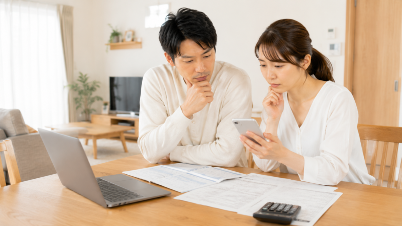 車検費用と査定額を比較検討する夫婦