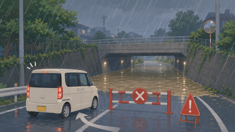 水に入っていく車ではなく、手前で止まって引き返す車