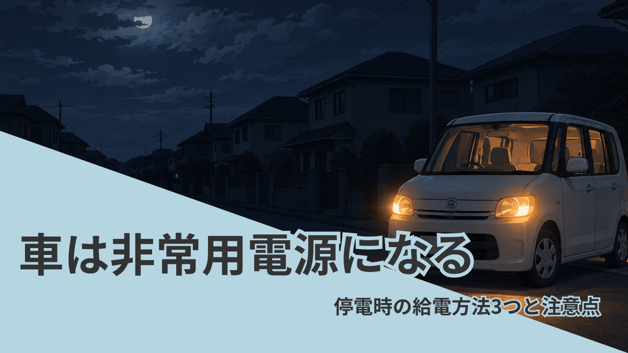 停電した夜の住宅街で車だけが灯っている様子