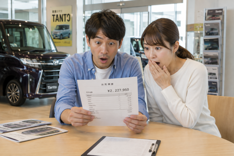 軽自動車の見積もりを見て価格を確認している様子