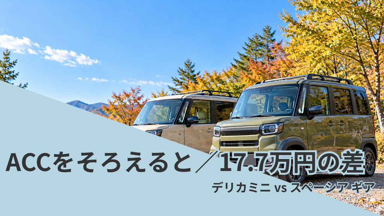 キャンプ場に並ぶデリカミニとスペーシア ギアのような軽ワゴン2台｜違いと選び方を比較